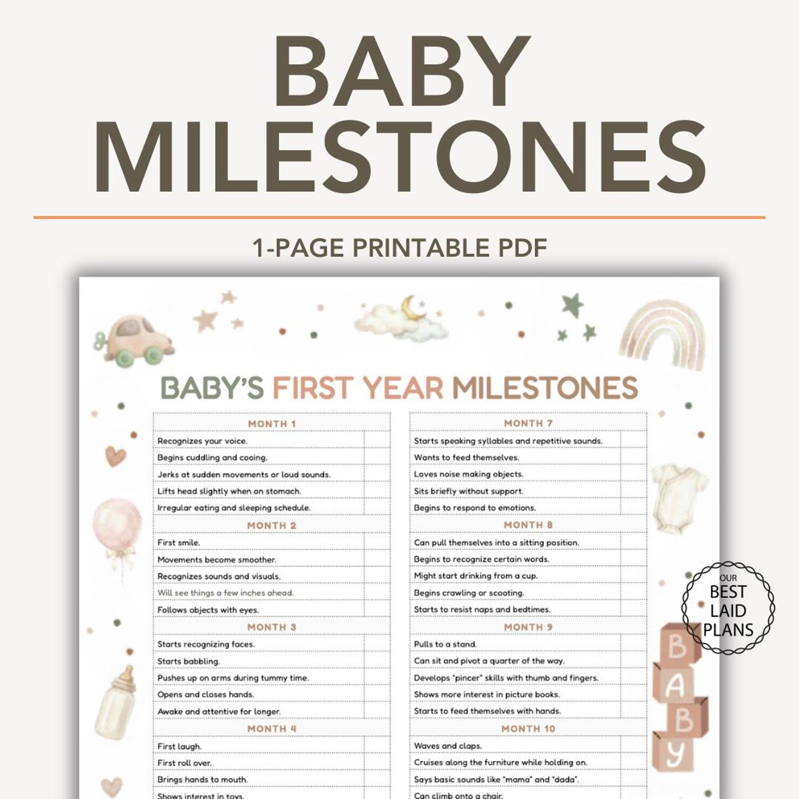 Baby Milestones Chart by Month Printable PDF, Baby Milestones Timeline ...