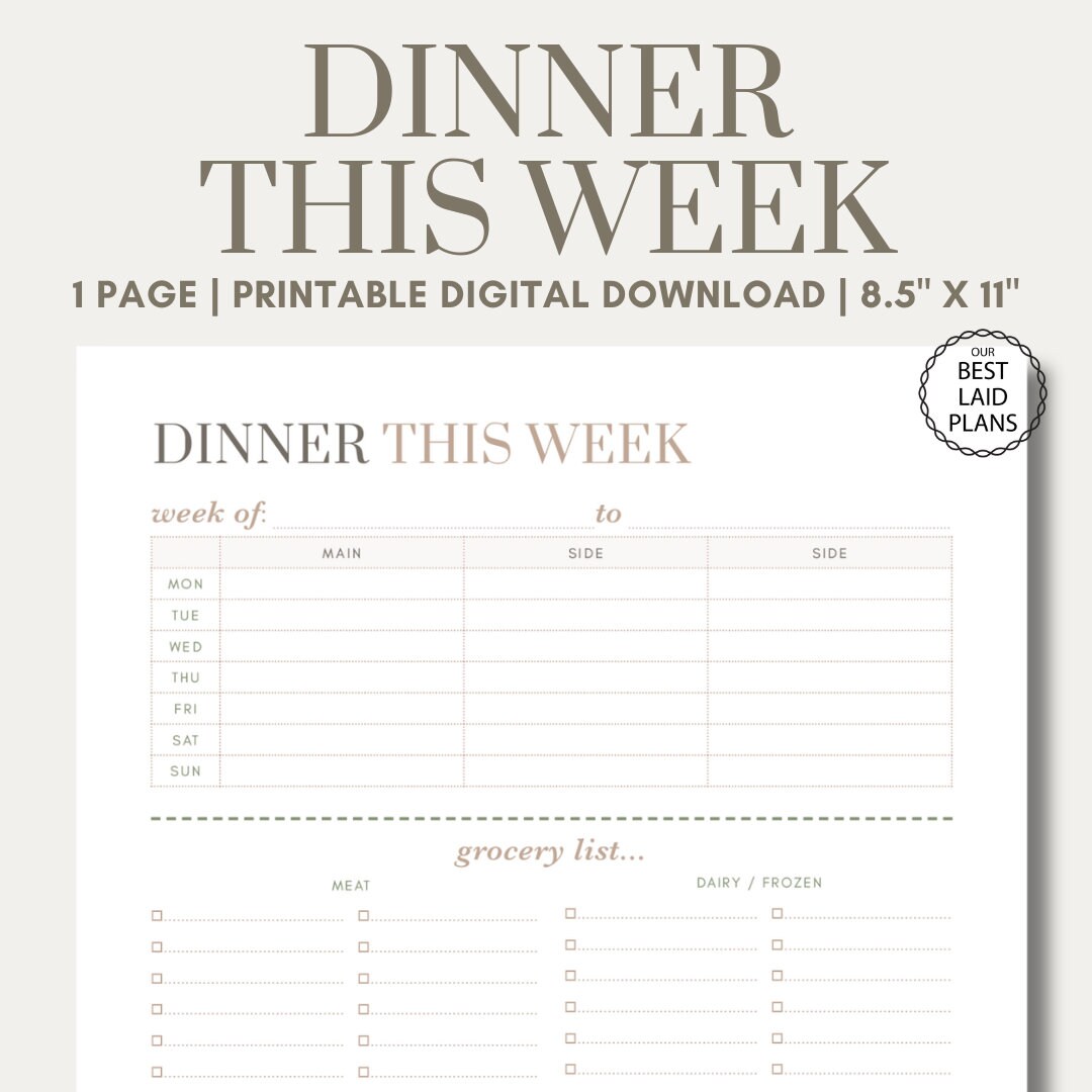 Menu Planner Printable, Dinner Planner, This Weeks Meal Planner, Dinner
