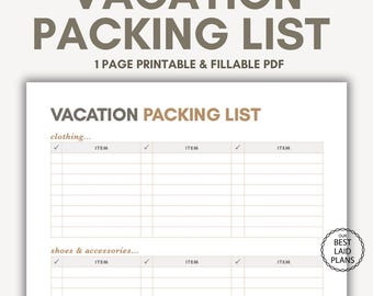 Vacation Packing List, Vacation Packing Checklist, List of What to Bring on Vacation, List of What to Take on Vacation To Bring List