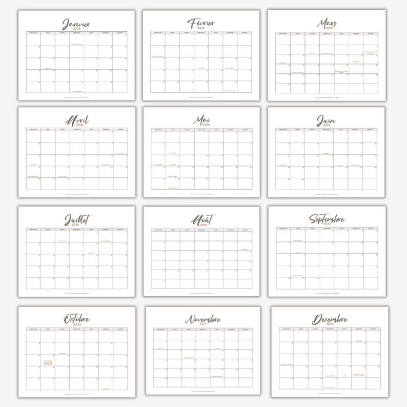 2025 Calendar in French Printable PDF French Calendar 2025 Monthly Digital Download Calendrier
