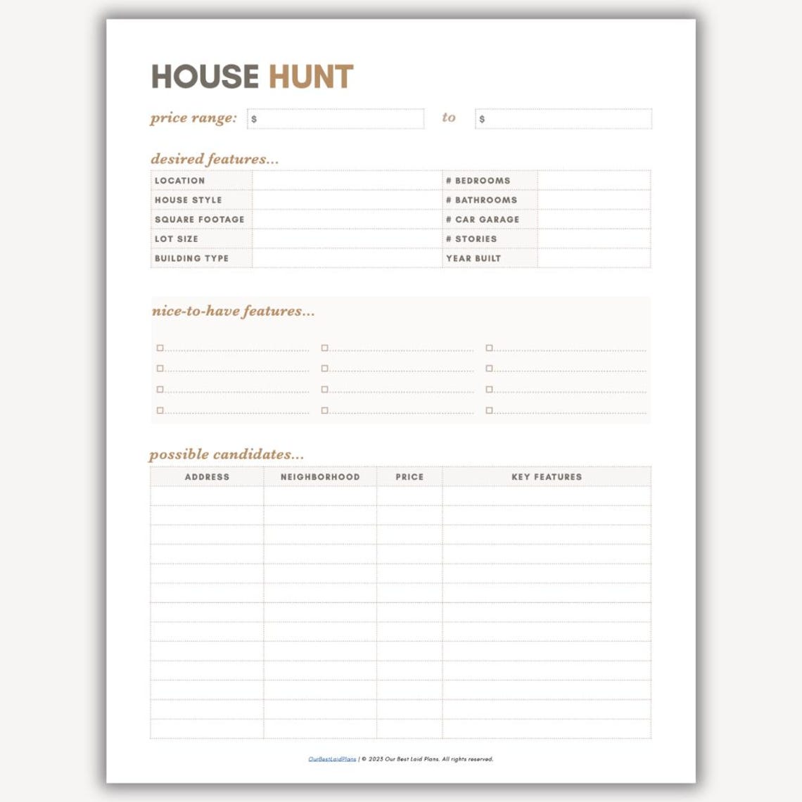 House Hunting Checklist Planner Printable PDF Editable Google Docs ...