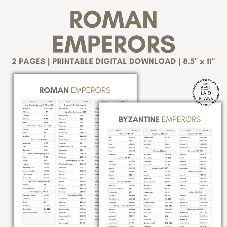 Roman Emperors List Printable Roman Emperors List Caesars Leaders ...
