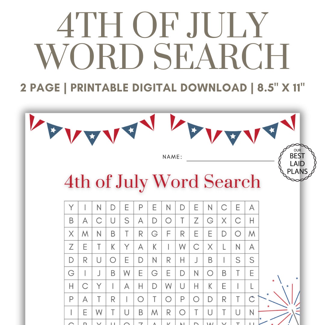 4th of July Word Search Printable Fourth of July Word Find PDF ...