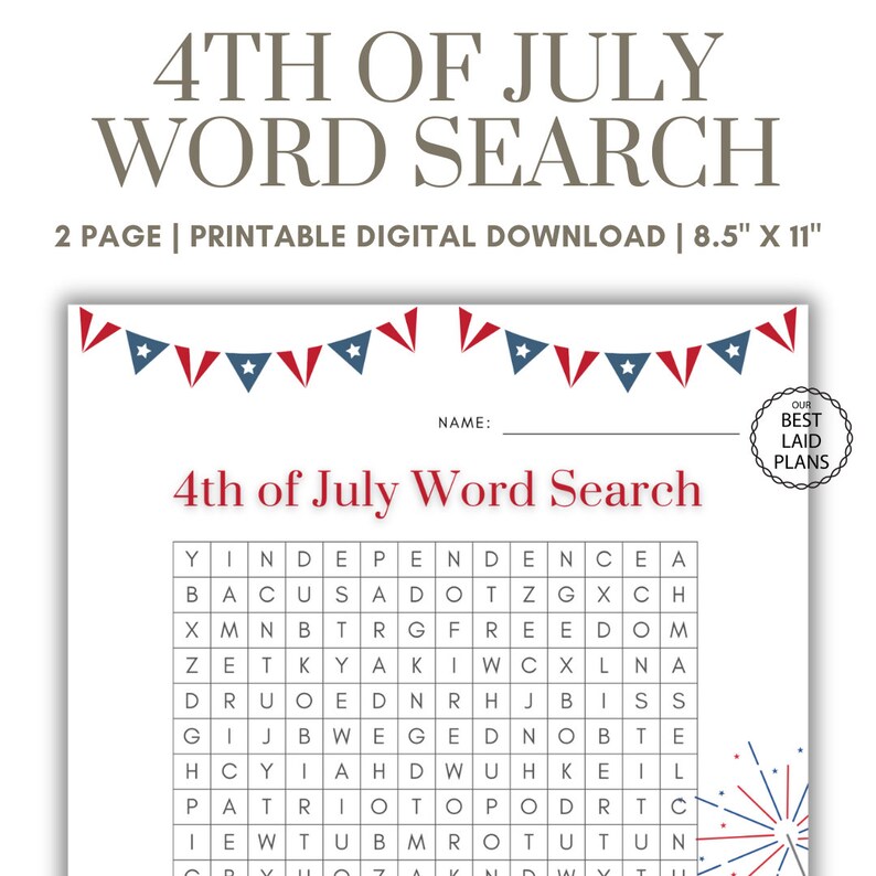 4th of July Word Search Printable Fourth of July Word Find PDF ...