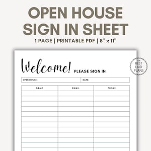 Open House Sign in Sheet Printable PDF Open House Sign in Sheet ...