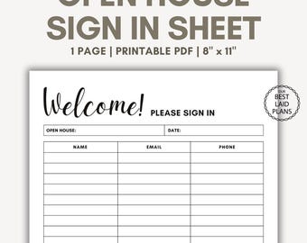 Open House Sign In Sheet Printable PDF Open House Sign In Sheet Realtors Open House Sign In Sheet Vorlage PDF Log In Sheet