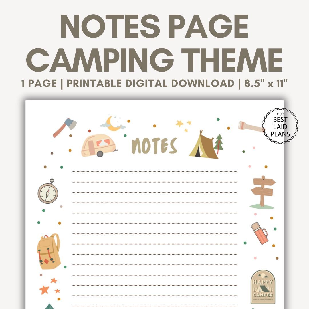 Camping Notes Printable PDF Camping Notes Page Digital Download Camping ...