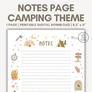 Camping Notes Printable PDF Camping Notes Page Digital Download Camping Notes Digital Page Camping Aesthetic Stationery Cute Camping Gifts