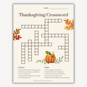 Thanksgiving Crossword Puzzle Printable PDF Thanksgiving 2024 Printable ...