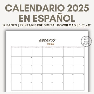 2025 Calendar Spanish Printable Spanish Calendar Calendario Espanol Monthly Calendar Calendario Mensual Español 2025 Wall Calendar Spanish
