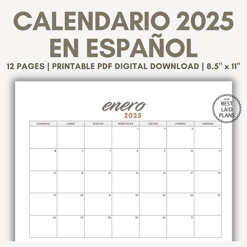 2025 Calendar Spanish Printable Spanish Calendar Calendario Espanol Monthly Calendar Calendario
