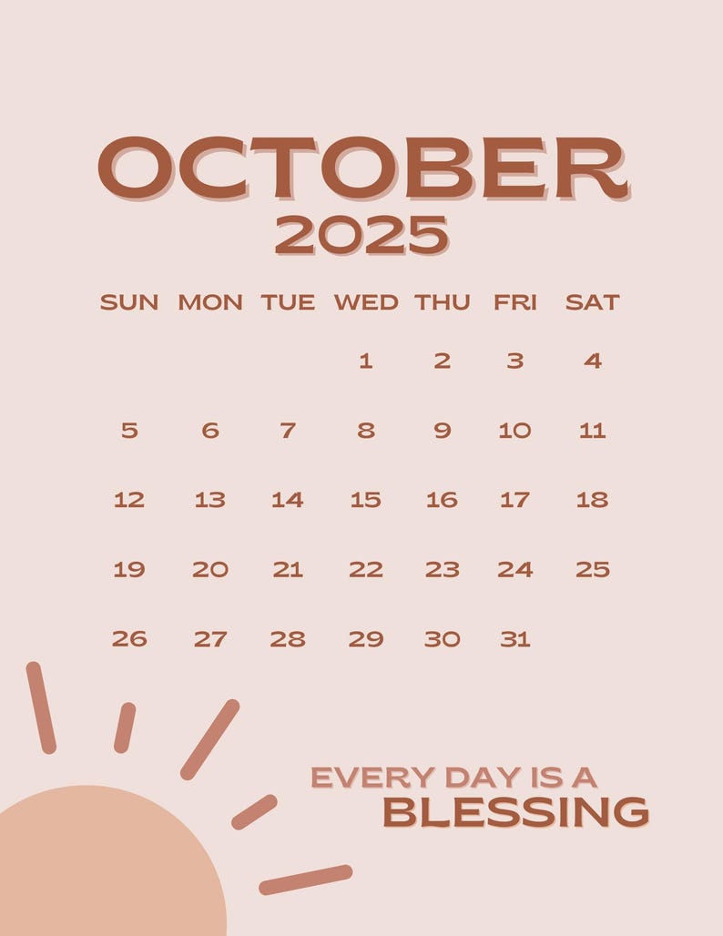 October 2025 Calendar Printable PDF October 2025 Calendar Page October 2025 Pink Boho October