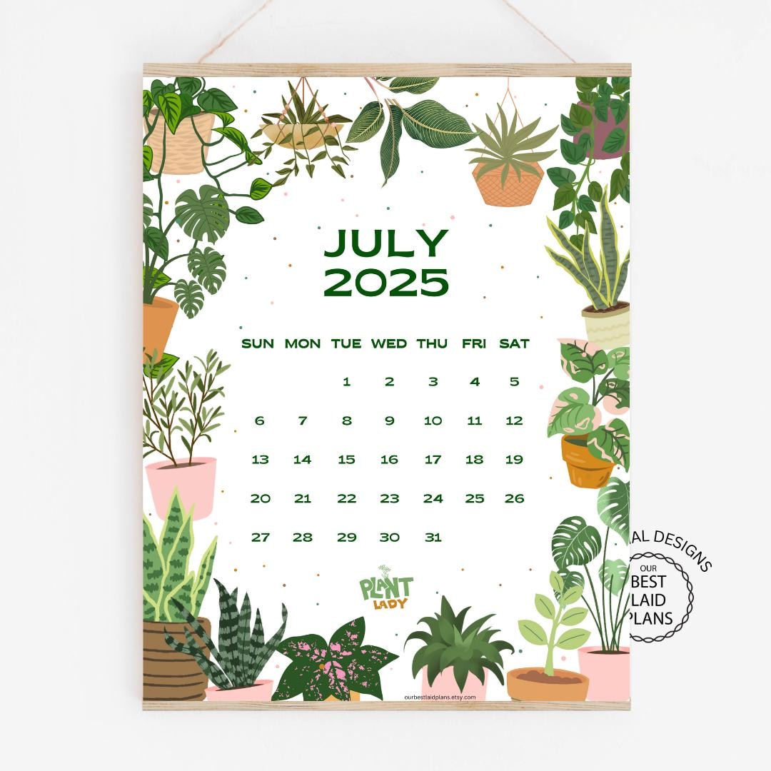 July 2025 Calendar Printable PDF Monthly July 2025 Calendar Plant Theme ...