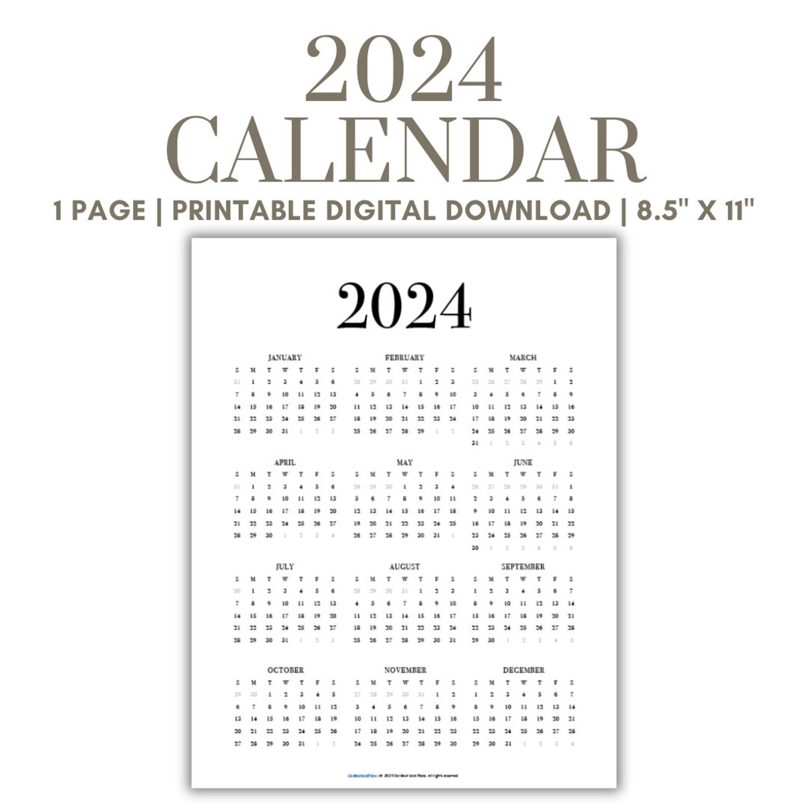 2024 Calendar Year at a Glance Printable Year, Printable 2024 Calendar
