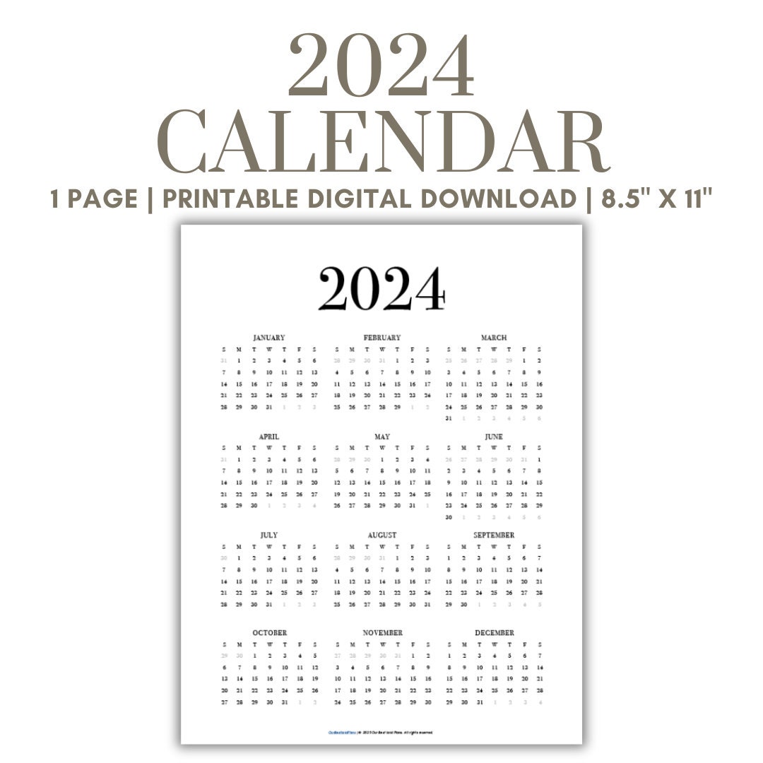 2024 Calendar Year at a Glance Printable Year, Printable 2024 Calendar