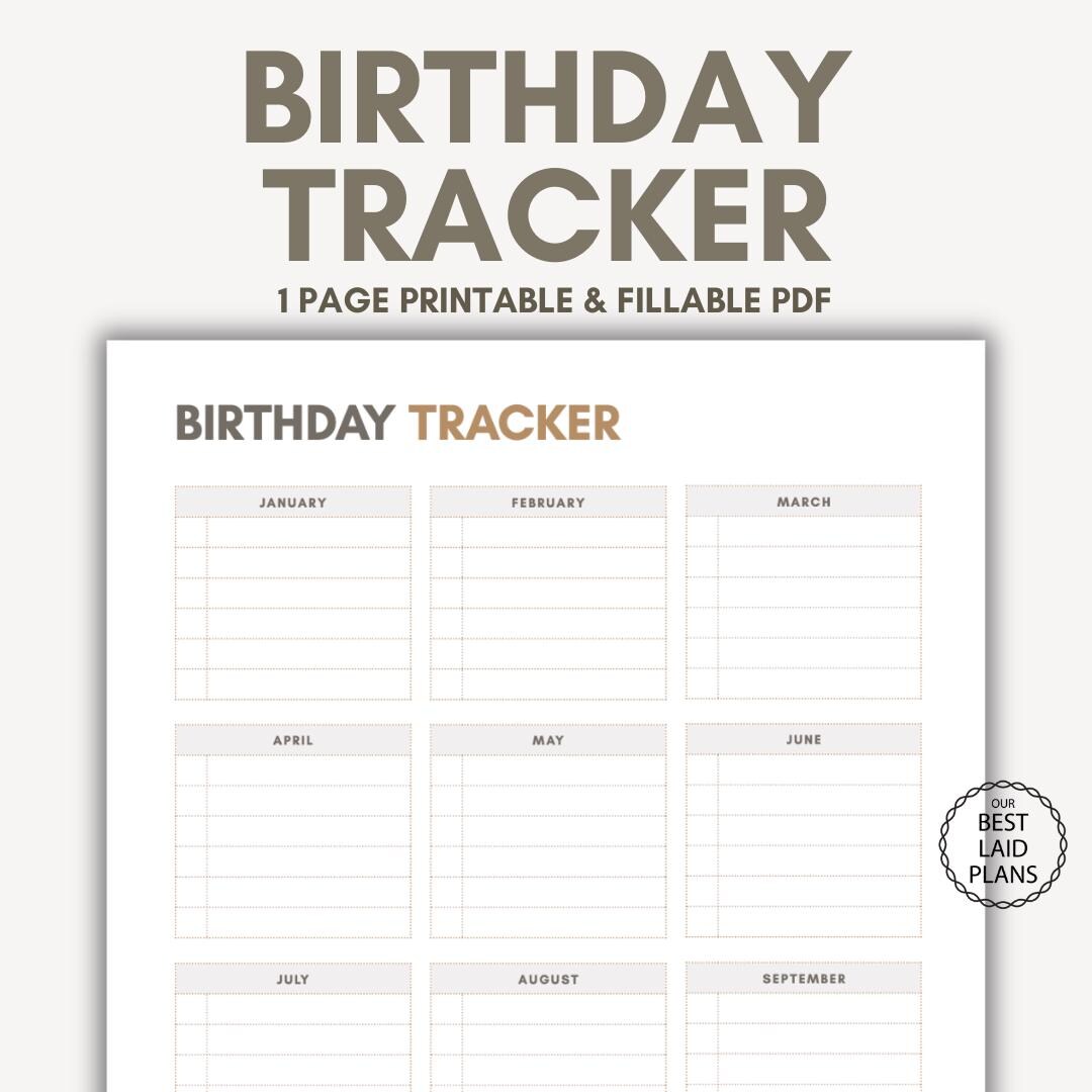 Birthday Tracker Printable Family Birthday Calendar Template Keep Track ...