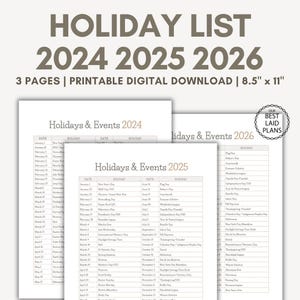 List of Holidays 2025 2026 Holiday List Printable PDF in Order Holidays and Events for 2025 2026 Holiday Calendar List