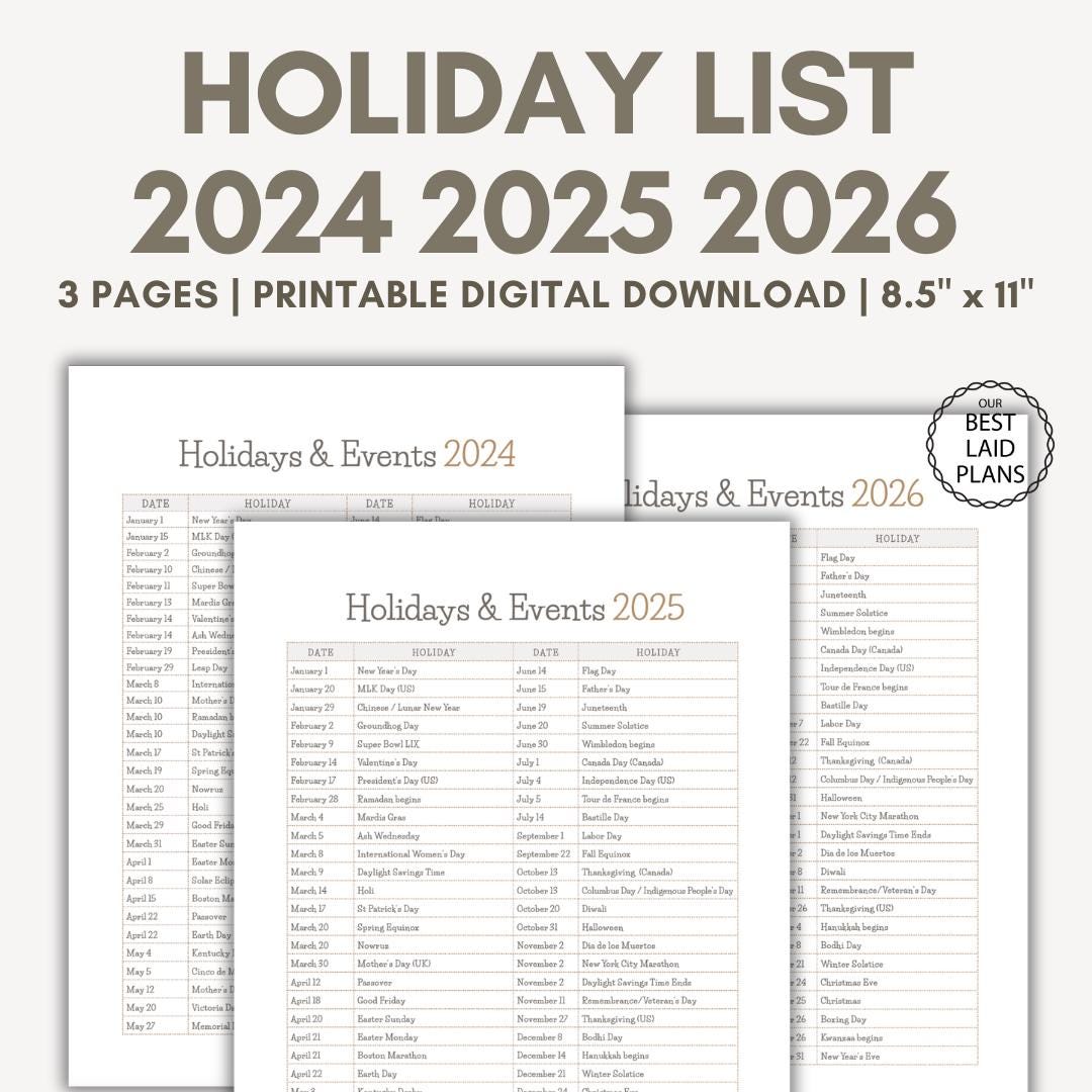 List of Holidays 2025 2025 2026 Holiday List Printable PDF in Order
