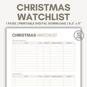 Christmas Movie Watch List Printable Planner, Movies to Watch Tracker Printable, Holiday Movies, Christmas 2025 Printable, Life Printables