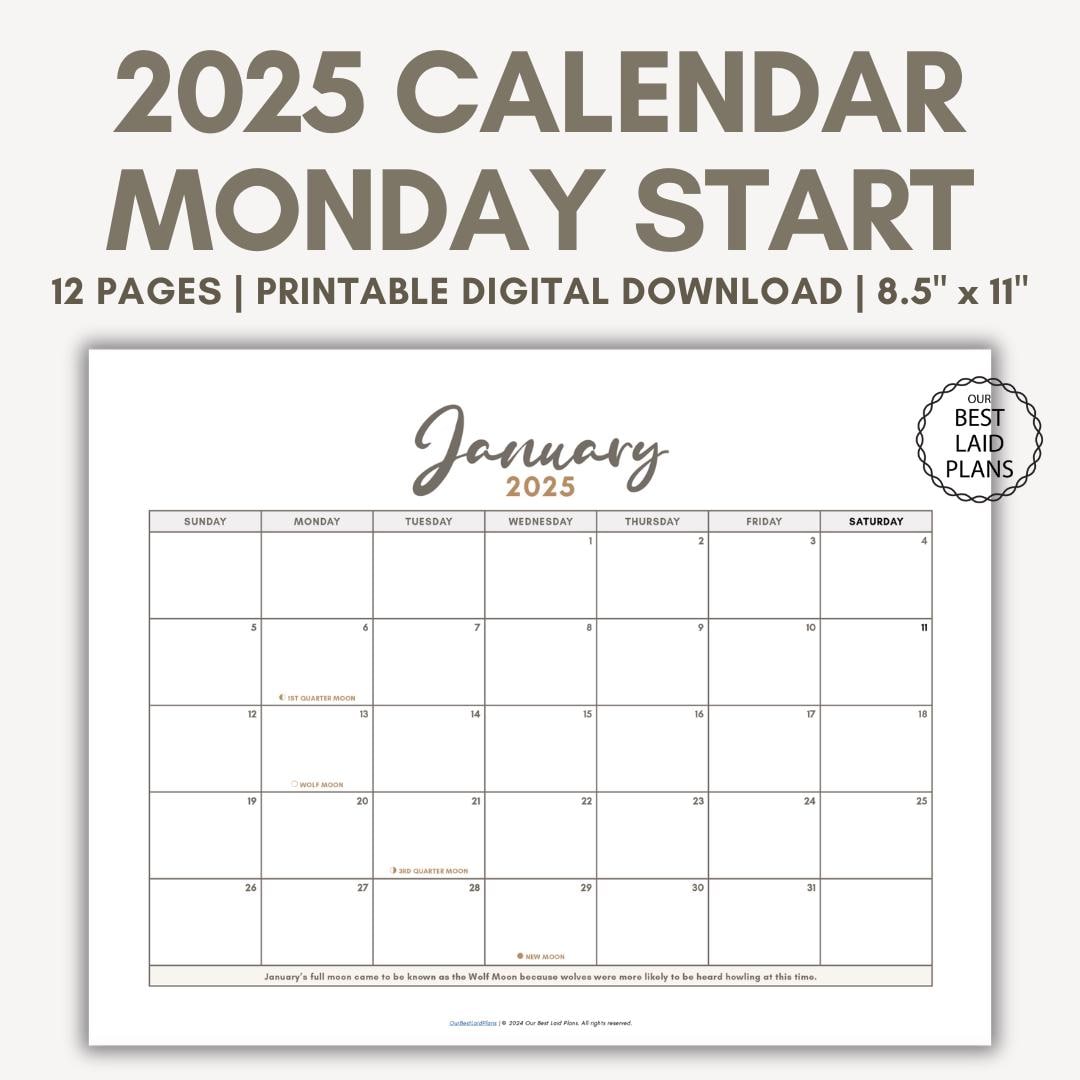 2025 Printable Calendar PDF Monday Start Calendar for 2025 Digital Download Simple Calendar for 2025 Monday Start - Etsy 2025-printable-calendar-pdf-monday-start-calendar-for-2025-digital-download-simple-calendar-for-2025-monday-start-etsy