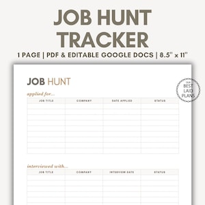 Job Search Tracker Google Docs Editable Printable First Job Planner Job Application Track Employment Tracker Job Hunt Checklist Job Search
