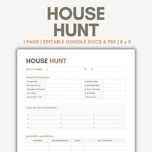 a planner that helps you when looking for a house to buy listing the desired features, location, and price point all editable in Google docs