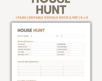Planificador de lista de verificación para la búsqueda de vivienda PDF imprimible Editable Documentos de Google Cuadro de mando para la búsqueda de vivienda Planificador de compra de vivienda Compra de vivienda Cazador de viviendas