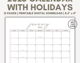 Kalender 2025 mit Feiertagen druckbar Kalender 2025 mit Feiertagen druckbar Jahreskalender 2025 mit Feiertagen druckbar Querformat PDF