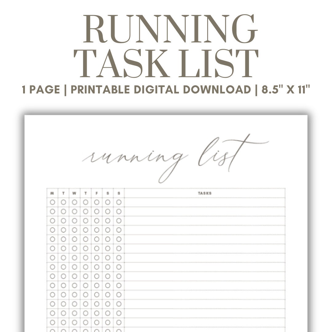 Running List, Running Task List Printable PDF, Running Method to Do