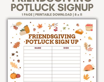 Friendsgiving Potluck Sign Up Sheet Printable, Friendsgiving Potluck Sign Up Sheet PDF, Friendsgiving Potluck Sign Up Sheet Template PDF