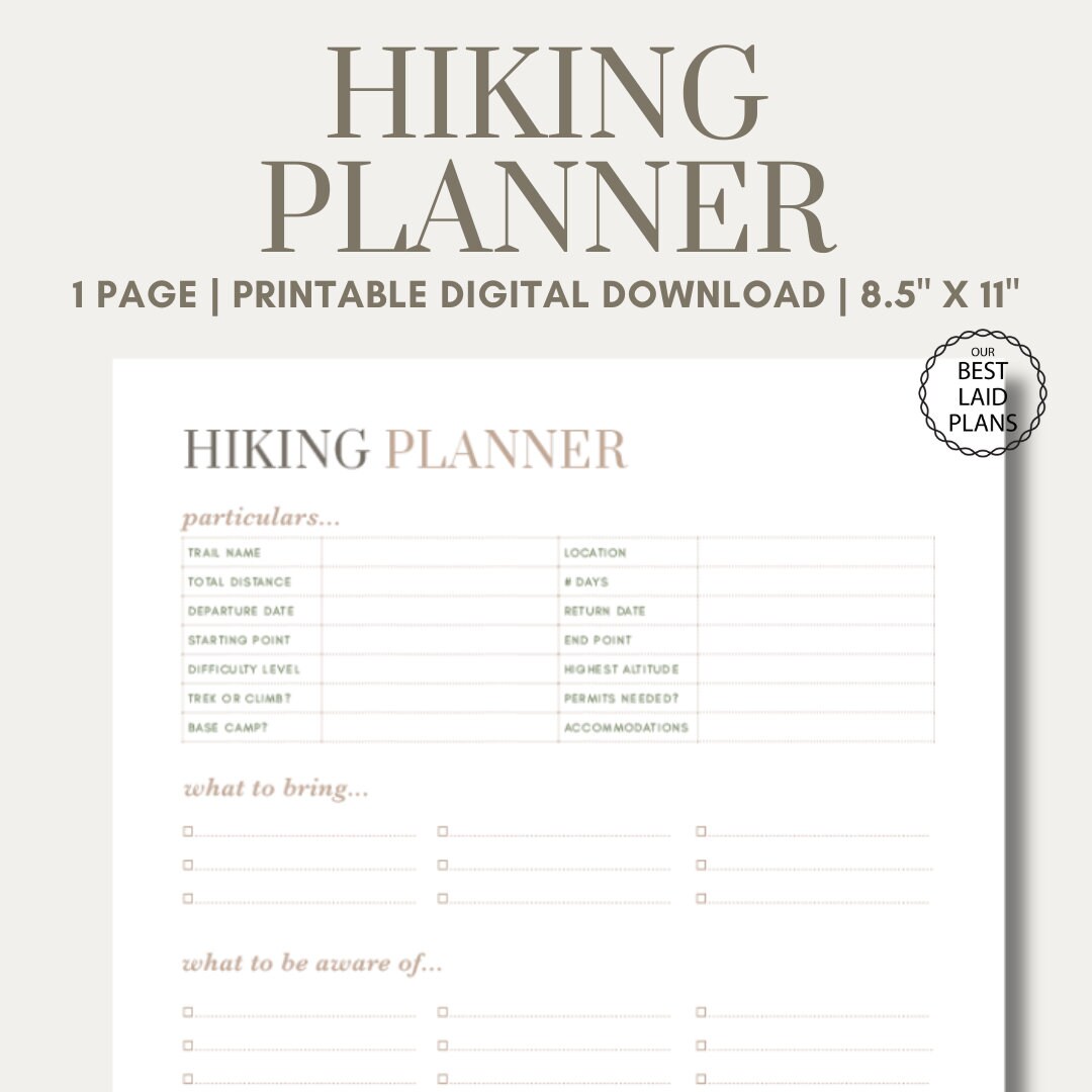Hiking Planner Printable PDF Digital Hiking Plan Trail Planner Hiking