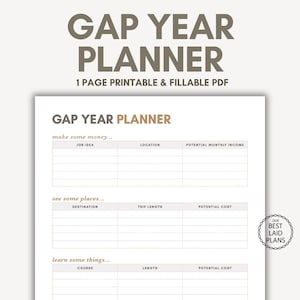 Gap Year Planner Printable PDF, Gap Year Ideas, Planning My Gap Year, Planner for High School Students, Gap Year Planner Template Digital