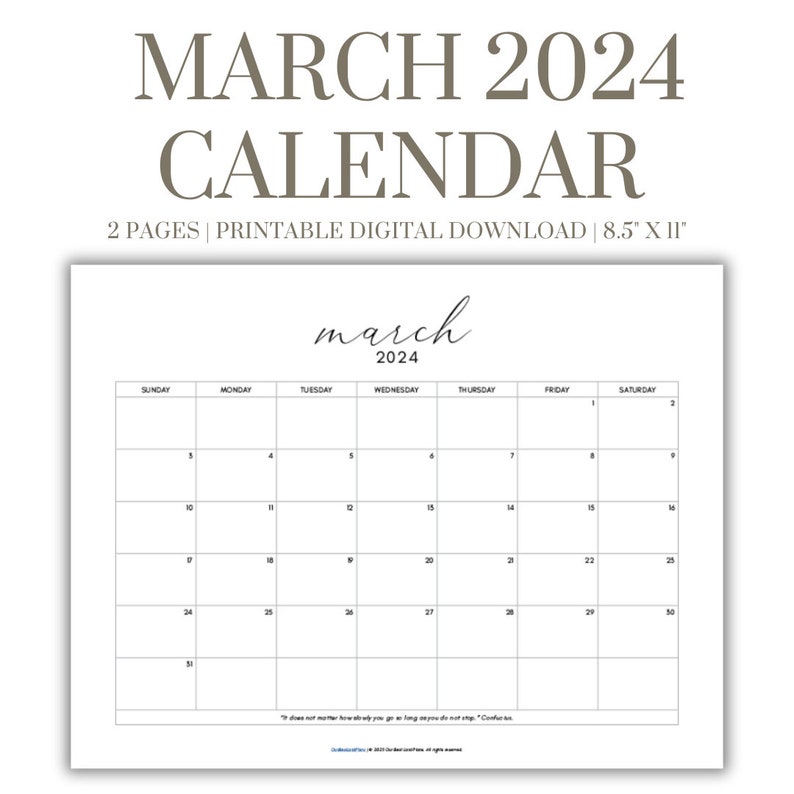 March 2024 Calendar Printable PDF, March 2024 Calendar Without Holidays