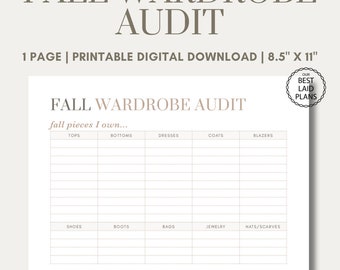 Fall Wardrobe Closet Audit Planner Page, One Page Planner, Simple Planning Page, Closet Inventory Fall Clothes Tracker, Fall Shopping List