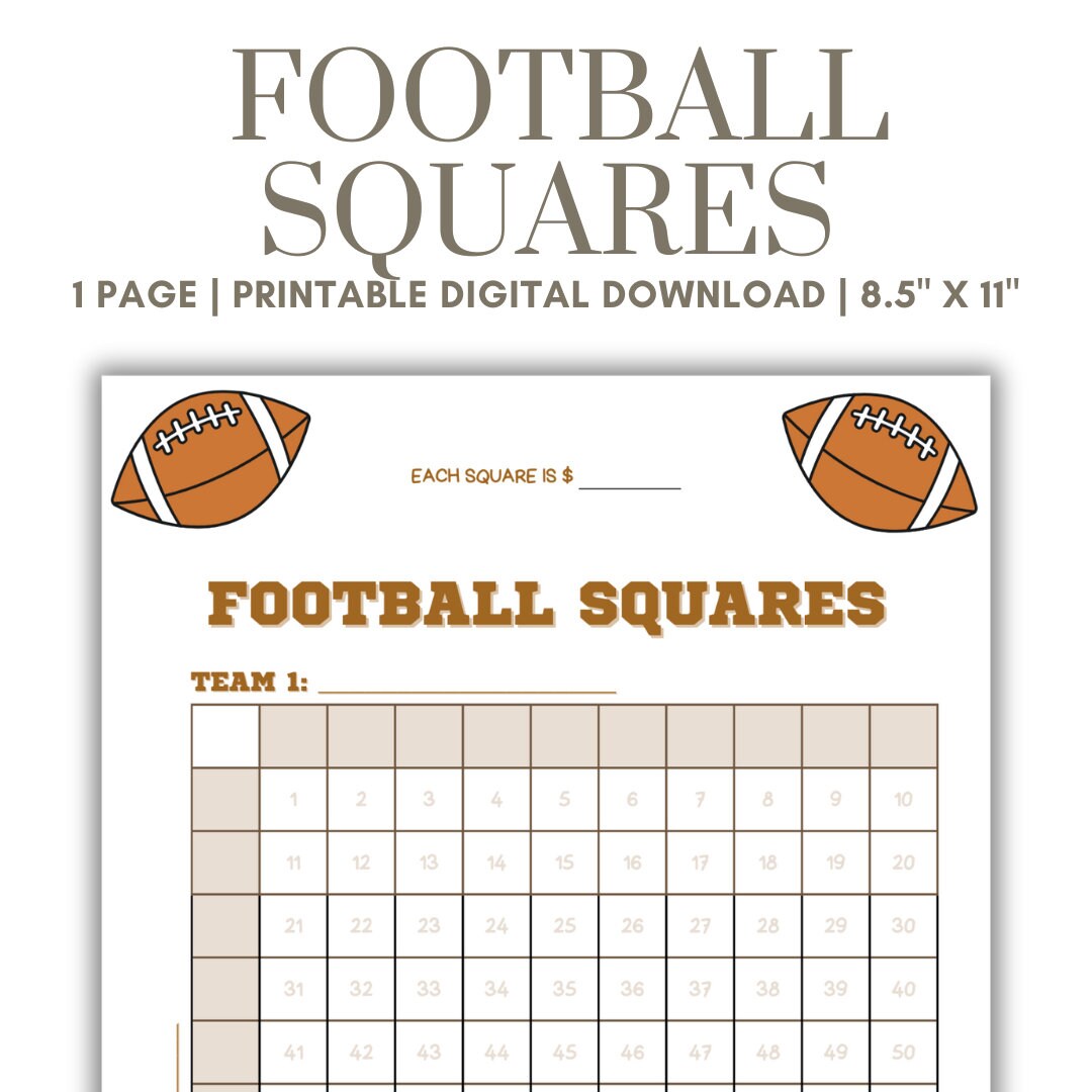 Football Squares Printable PDF, Football Squares Game, Football Grid ...