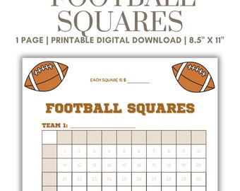 Football Squares Printable PDF, Football Squares Game, Football Grid Betting Squares, Football Squares Game Template Game Day 2024