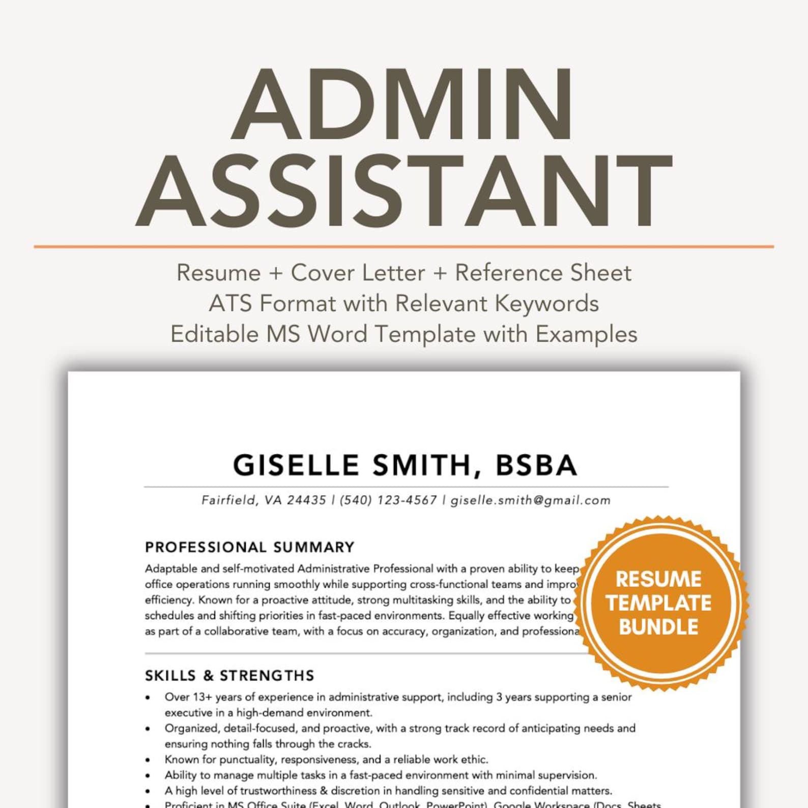 Administrative Assistant Resume Template With Cover Letter and Example ...