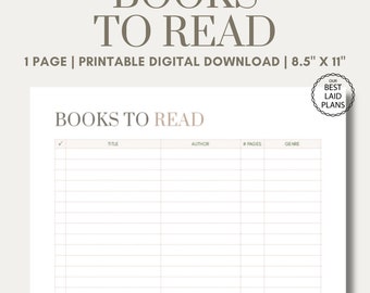 Books To Read Tracker Printable PDF, Books To Read List Planner, Reading List, Reading Planner Download, Reading Printable Cute Planner 2024