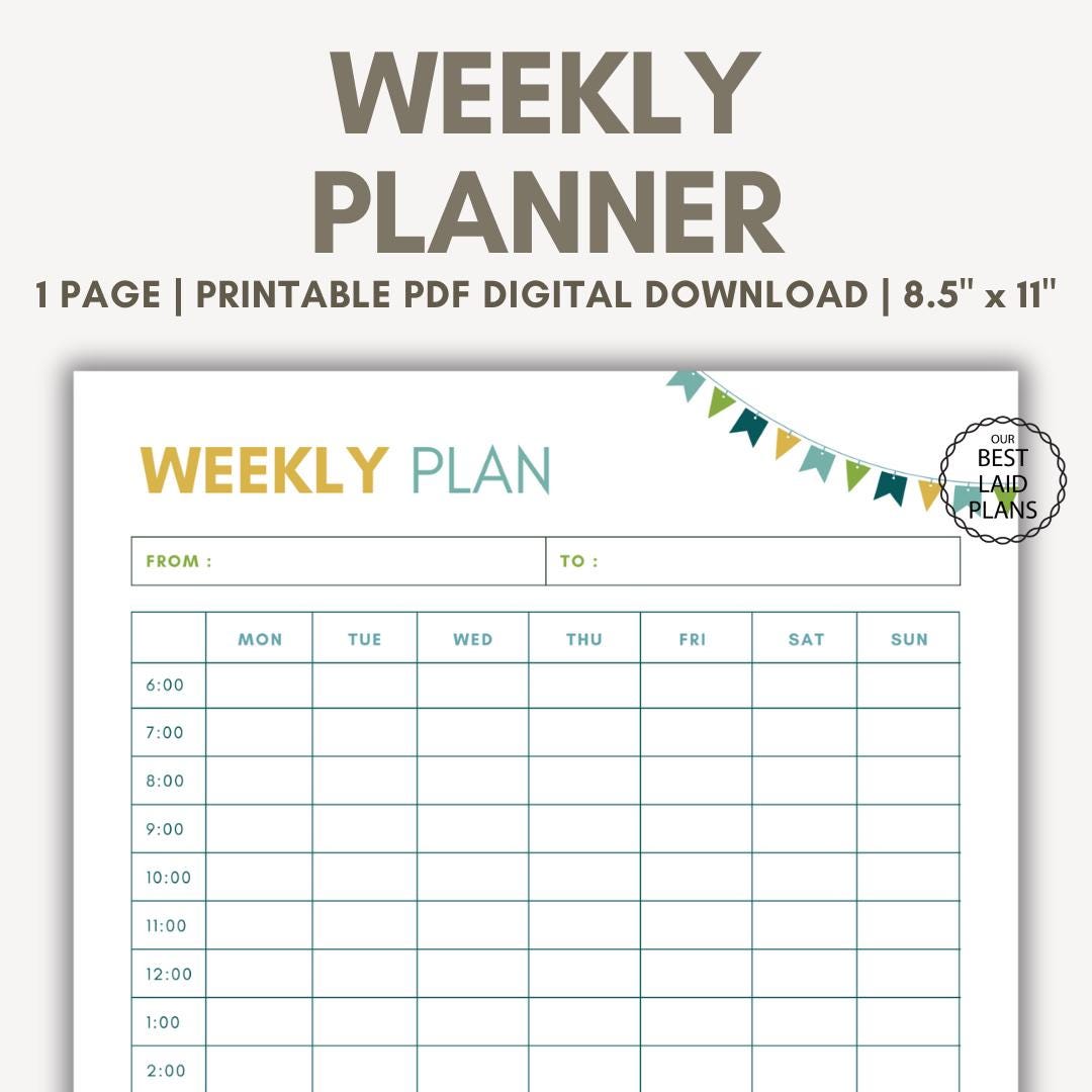 Cute Digital Weekly Planner Printable PDF Cute Weekly Planner Download ...