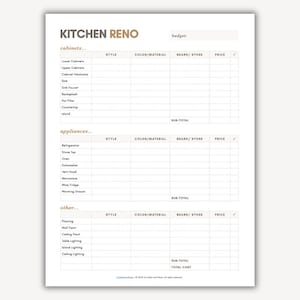 Planificador de reforma de cocina (PDF imprimible, Hojas de cálculo de Google editables), Planificador de diseño de cocina digital, Plantilla de diseño de cocina imagen 2
