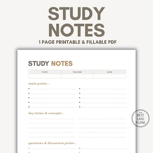 Sjabloon studienotities afdrukbaar aantekeningen maken PDF Digitale download sjabloon studienotities Notitiehouder