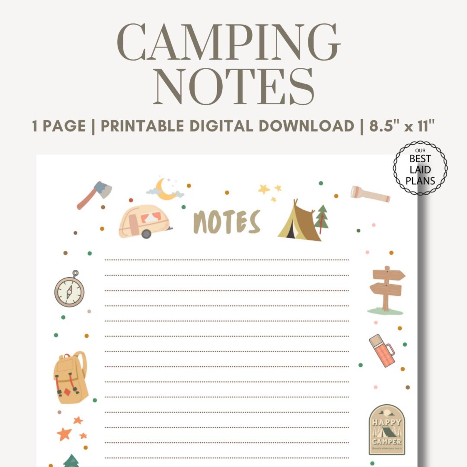 Camping Notes Printable PDF Camping Notes Page Digital Download Camping ...