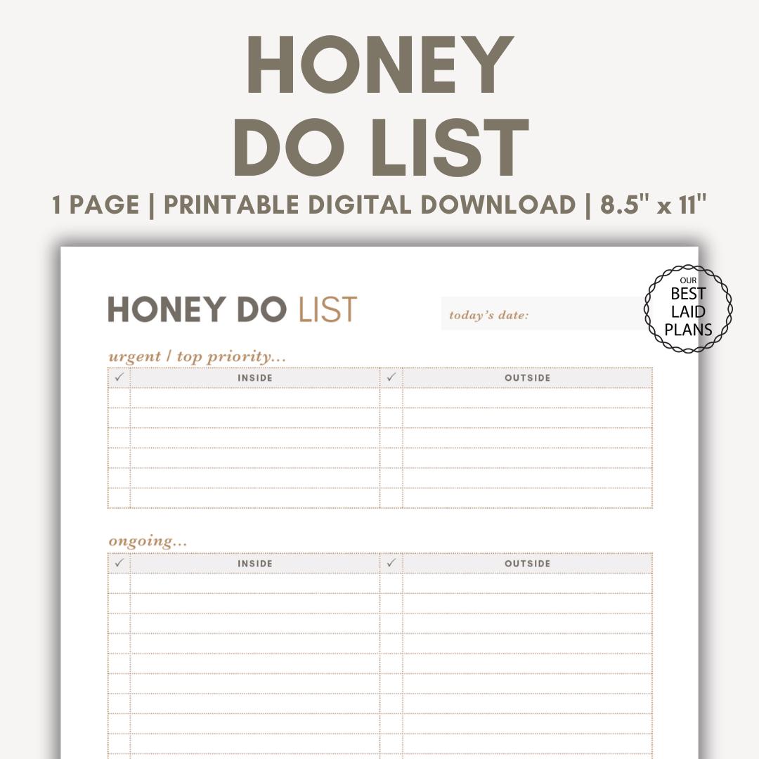 Honey Do List Printable Honey Do List PDF Honey Do List Template