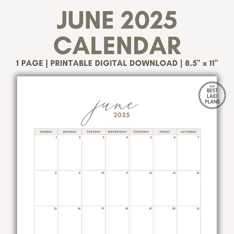 June 2025 Calendar Printable Download June 2025 Printable PDF June