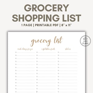 Grocery List Template Printable, Grocery List PDF, Grocery Food Shop List Template, Grocery List Food Store Template, Blank Grocery List