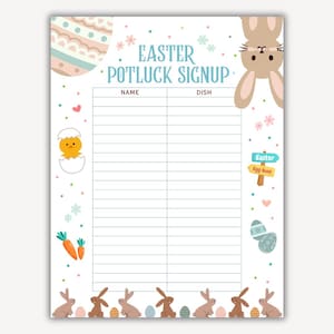 Easter Potluck Dinner Sign Up Sheet Printable PDF Instant Digital Download Template for Easter Hosting