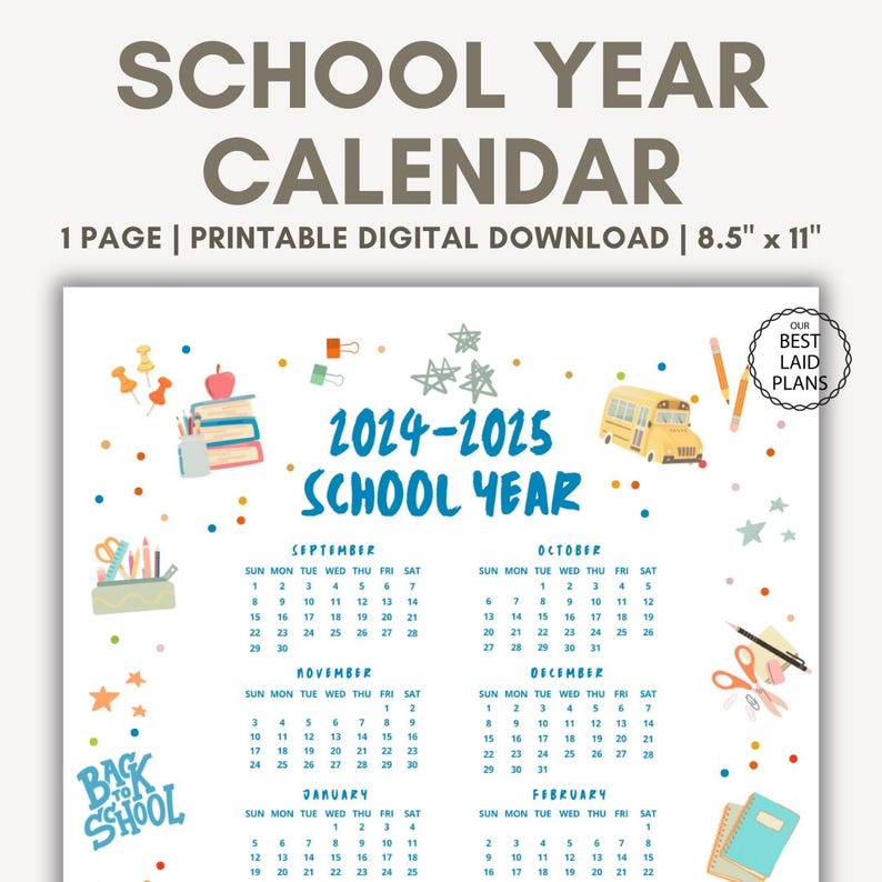 School Calendar 2024-2025 Printable PDF Cute 2024 2025 School Year ...