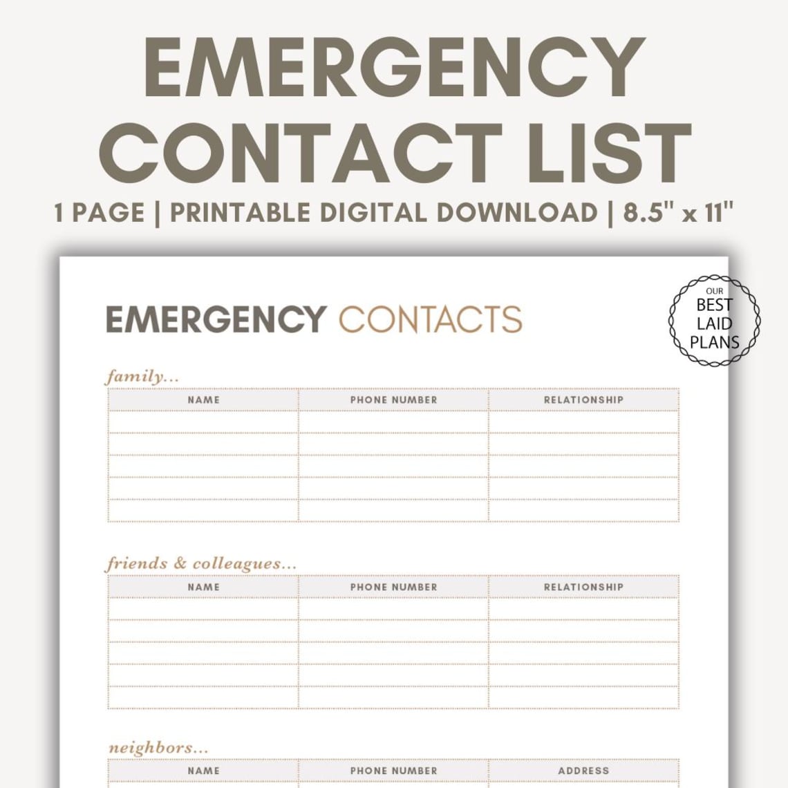 Emergency Phone List Printable My Contacts List Emergency Contacts List Emergency Phone List Printable My Contacts List Emergency Contacts List