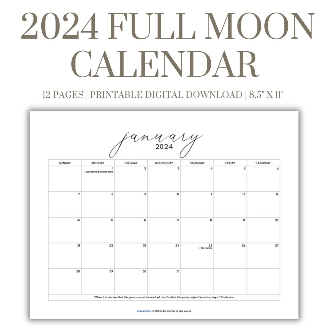Full Moon Calendar 2025 Printable PDF, Full Moon Printable, Full Moon