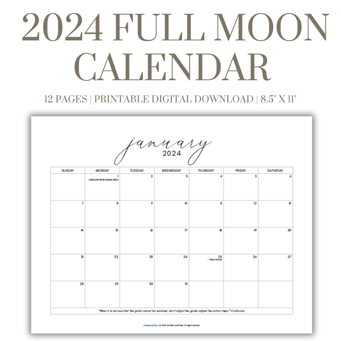 Full Moon Calendar 2024 Printable PDF, Full Moon Printable, Full Moon